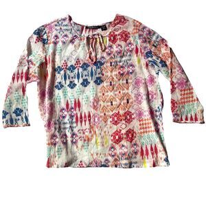 Chadwicks Cotton Top Women XL Office Resort Boho Colorful Statement  Blouse EEUC